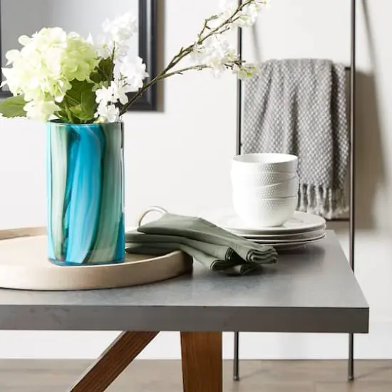 10.25" Blue Cylinder Glass Vase {5}