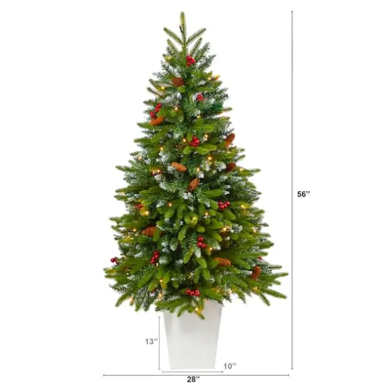 4.5ft. Pre-Lit Snow Tipped Portland Spruce Artificial Christmas Tree in White Metal Planter, Clear LED Lights  {5}