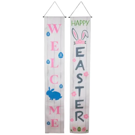 White Welcome Happy Easter Hanging Door Banner Set {1}