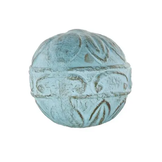 4" Blue Paper Mache Carved Decorative Ball Orbs Set {6}