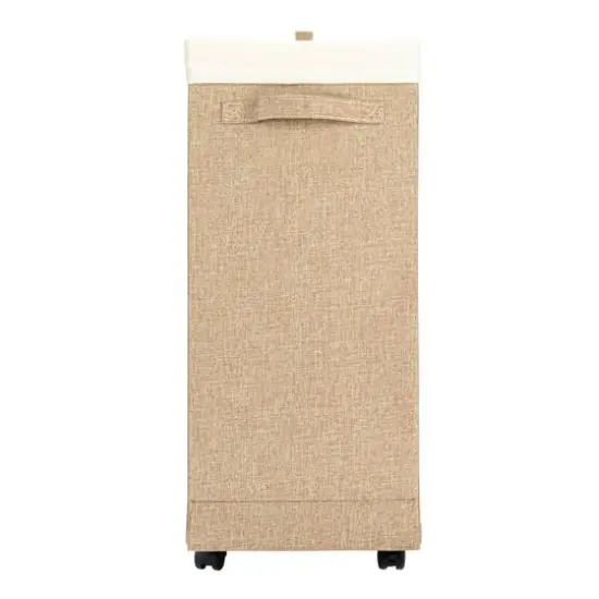 Household Essentials Narrow Collapsible Laundry Hamper with Liner & Lid Latte {11}