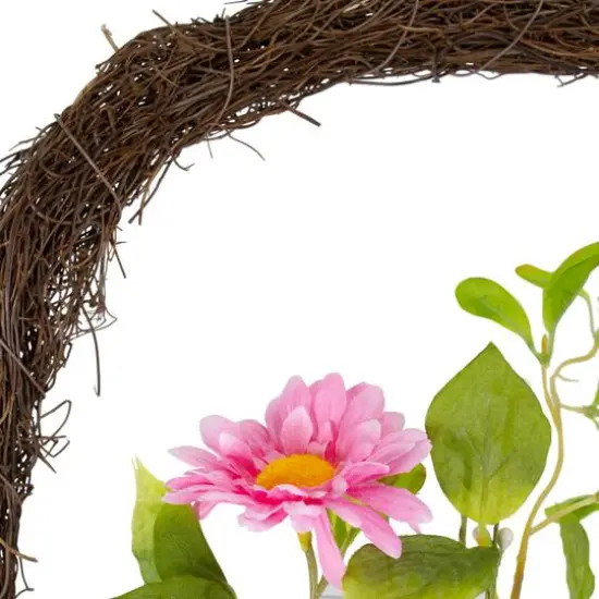 17" Pink & Yellow Chrysanthemum & Daisy Twig Basket Wreath Spring D&eacute;cor {5}