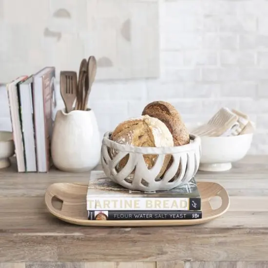 Hello Honey&reg; 17.25" Natural Oval Oak Wood Serving Tray with Handles {3}