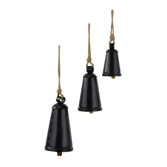 Black Metal Bohemian Decorative Cow Bell, Set of 3" 13", 10", 9" {6}