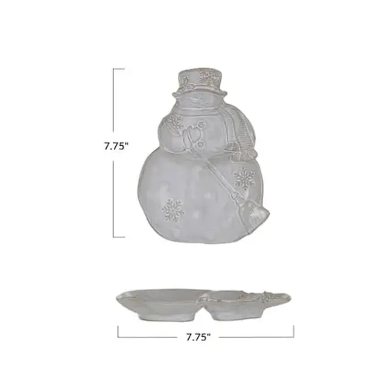 Hello Honey® 7.75" Antique White Reactive Glaze Snowman with Broom Stoneware Server Plate {4}