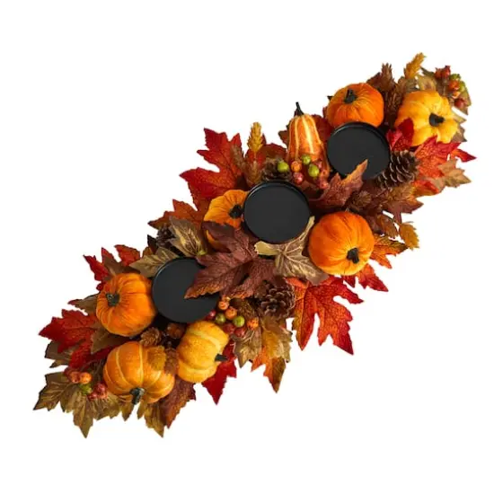 36" Maple Leaves, Pumpkin & Berries Fall Harvest Candelabrum Arrangement {4}