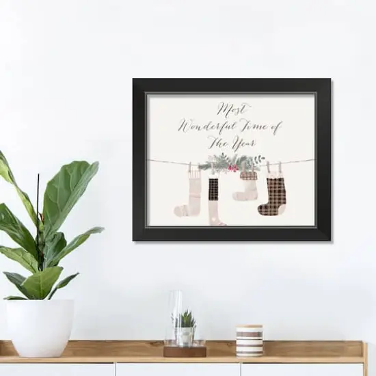 14" Most Wonderful Time Stockings Black Framed Print Wall Art {3}