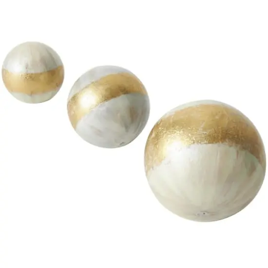 White with Gold Stripe Abstract Brushed Decorative Orbs & Vase Filler Set {4}