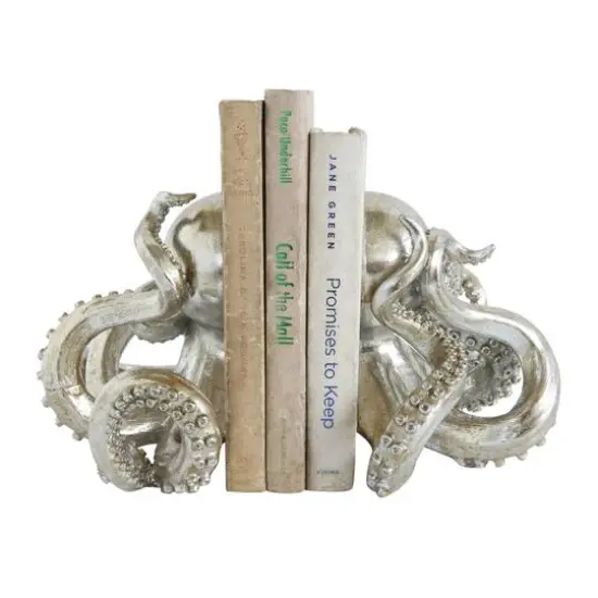 Hello Honey&reg; Silver Octopus Shaped Bookends Set {1}