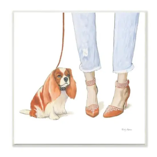 Stupell Industries Orange & White Dog Walk with Glam Sparkle Heels Wall Plaque {1}