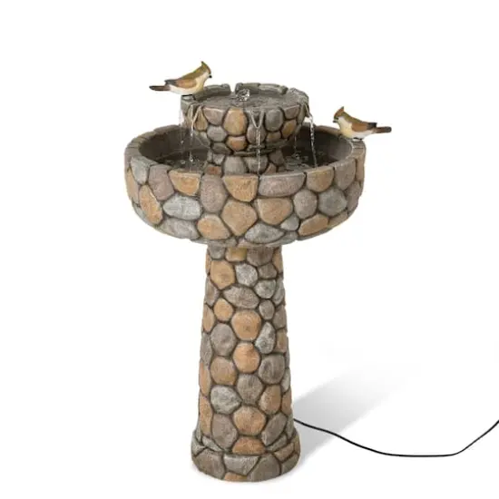 Glitzhome&reg; 2ft. 2-Tier Stone-Like Outdoor Birdbath Fountain {1}