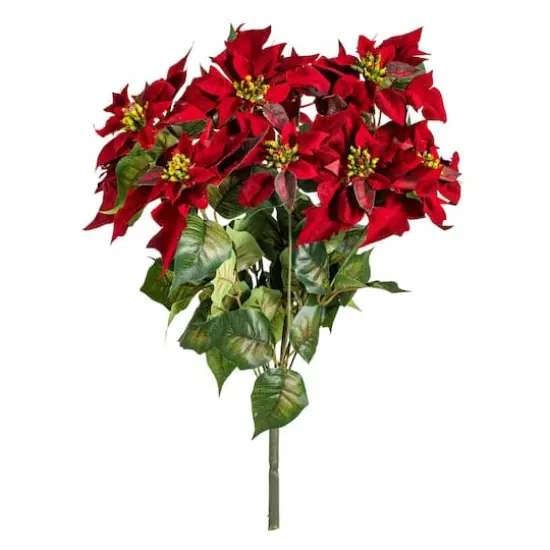 18" Red Poinsettia and Leaf Bush {1}