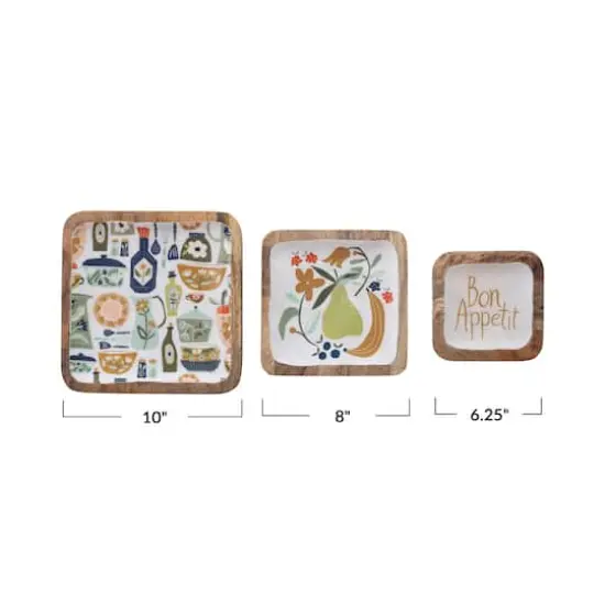 Hello Honey&reg; Bon Apetit Enameled Mango Wood Tray Set {5}