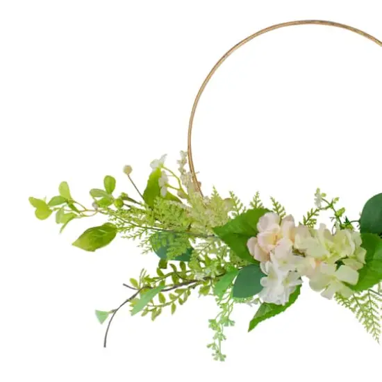 25" Green & Gold Hydrangea & Fern Golden Ring Wreath {4}