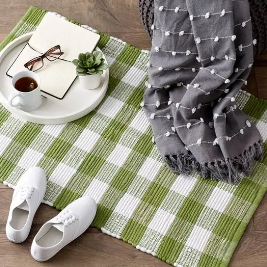 DII&reg; Buffalo Check Rag Rug, 26" x 40" Antique Green and White {6}