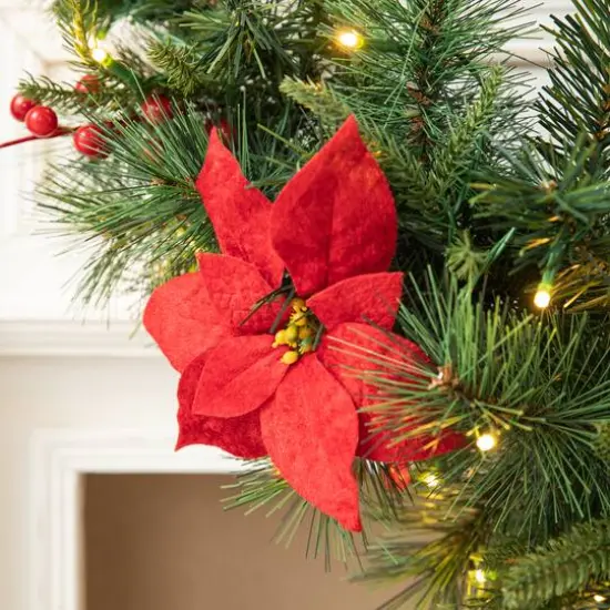 Glitzhome&reg; 3ft. Pre-Lit Pine, Poinsettia & Berries Christmas Swag {6}