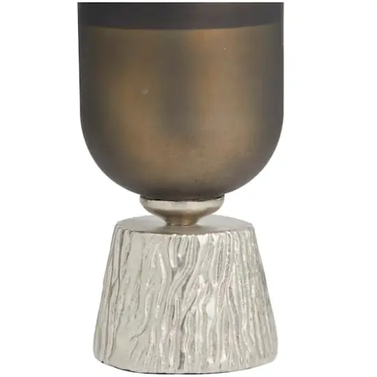 20" Bronze Glass Colorblock Candle Holder with Gold Accents & Textured Silver Base {4}