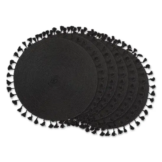 DII&reg; Tassel Fringe Woven Round Placemats, 6ct. Black {1}