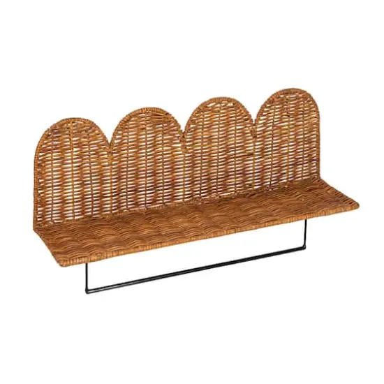 Hello Honey&reg; Natural Rattan Wicker Wall Shelf with Scalloped Edge & Metal Rod {1}