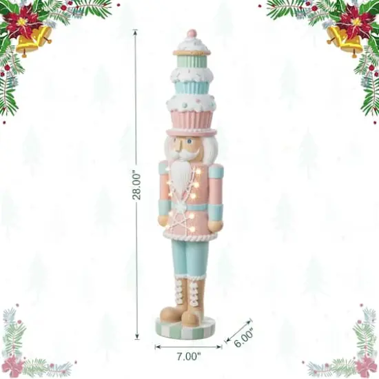 Glitzhome&reg; 28" Lighted Resin Christmas Cupcake Nutcracker Porch Decor with Timer {9}