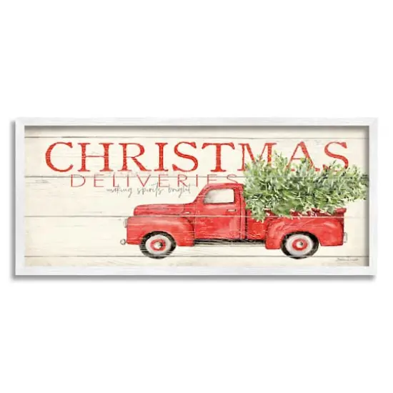 Stupell Industries Christmas Deliveries Red Truck Framed Giclee Art White {1}