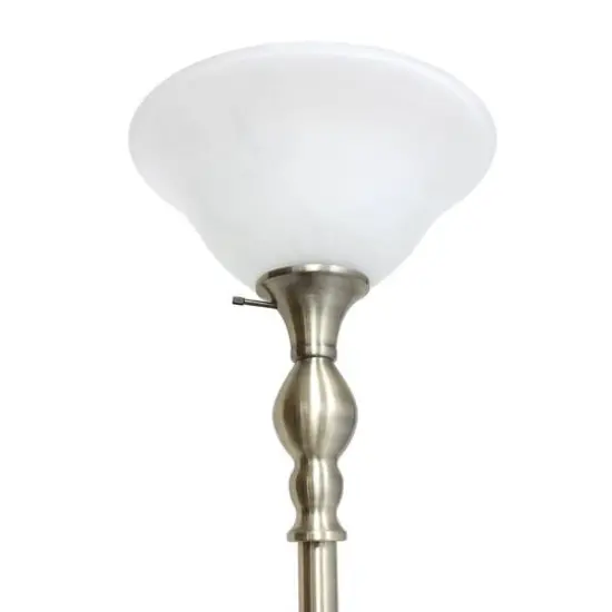 Lalia Home 6ft. Torchiere Floor Lamp with Marbleized Shade Antique Brass with White Shade {8}