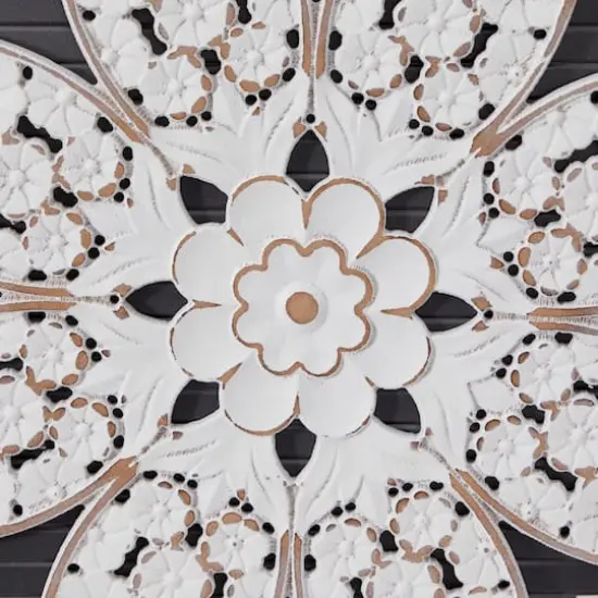 Set of 2 White Wood Traditional Floral Wall Decor, 18" x 18" {4}