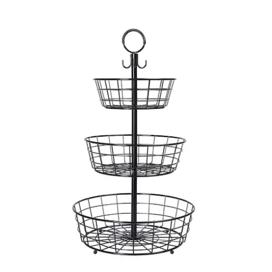 SunnyPoint Black 3 Tier Wire Basket Stand {1}