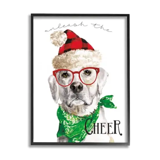 Stupell Industries Unleash The Cheer Holiday Dog Framed Giclee Art Black {1}