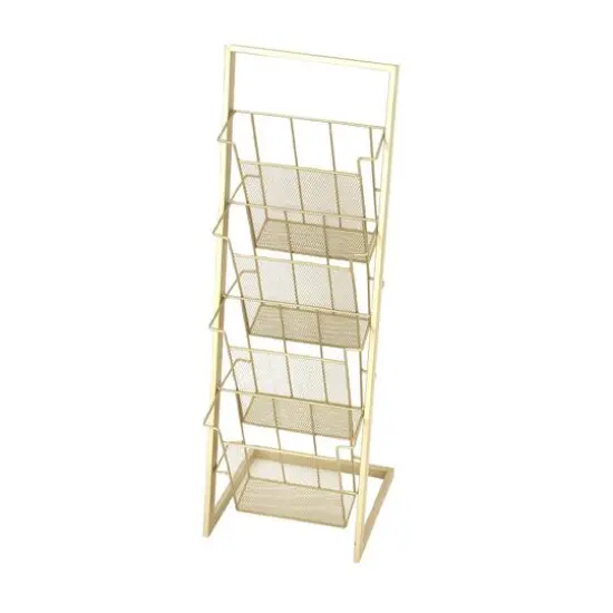 Gold Contemporary Tabletop Metal Magazine Rack {3}