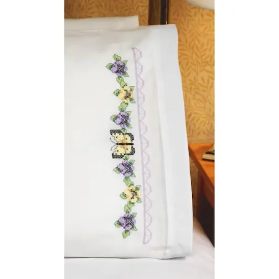Janlynn&reg; Pansies & Butterflies Stamped Cross Stitch Pillowcase Set {3}