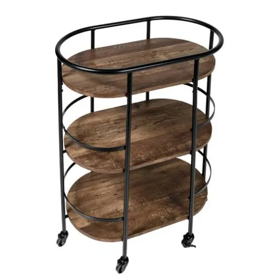 Honey Can Do 3-Tier Black & Rustic Brown Rolling Bar & Serving Cart {11}