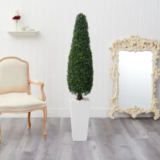 5.25ft. Boxwood Topiary in Tall White Planter {4}