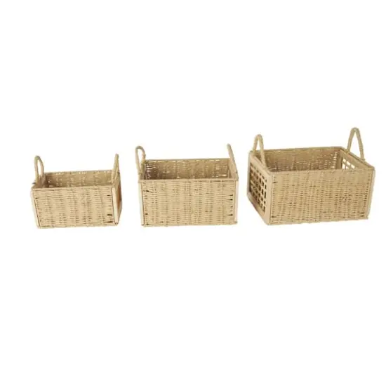 Brown Rattan Woven Decorative Storage Basket with Rope Handles, 3ct. {4}