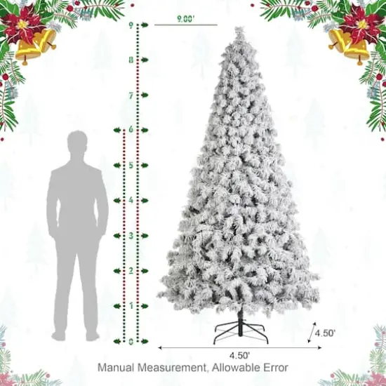 Glitzhome&reg; 9ft Pre-Lit Flocked Full Spruce Artificial Christmas Tree, Warm White LED Lights {9}