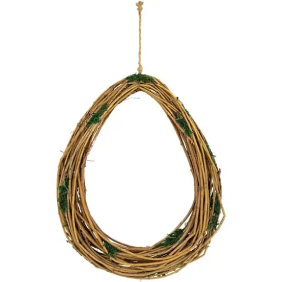 15.5" Unlit Natural Grapevine & Twig Oval Spring Wreath With Moss {1}