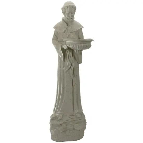23.5" Speckled Ivory St. Francis of Assisi Religious Bird Feeder Outdoor Garden Statue {1}