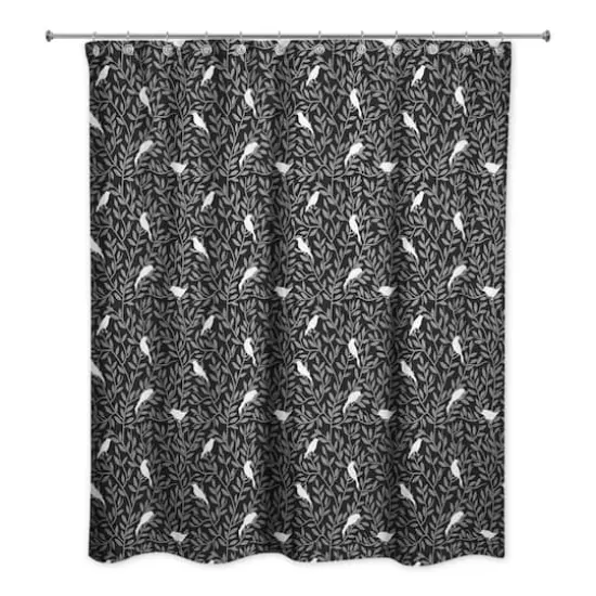 Birds on Leaves Shower Curtain Black {3}