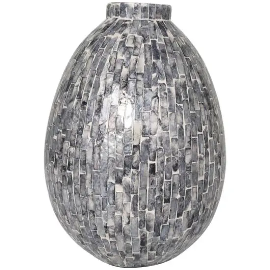 12" Gray Mother of Pearl Handmade Mosaic Inspired Vase {9}