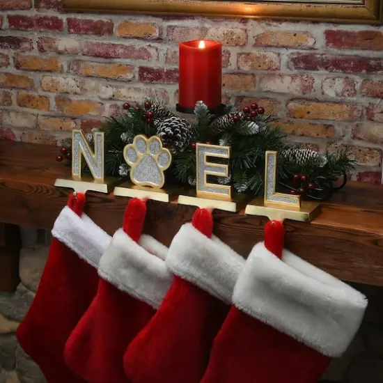 5" Gold Outlined with Silver Sparkle NOEL Stocking Holder {3}