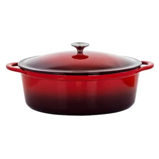 MegaChef 7qt. Red Oval Enameled Cast Iron Casserole {1}
