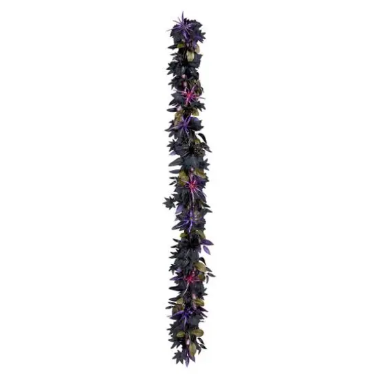 6ft. Scare in the Air Purple Flower Halloween Pre-Lit LED Garland {5}