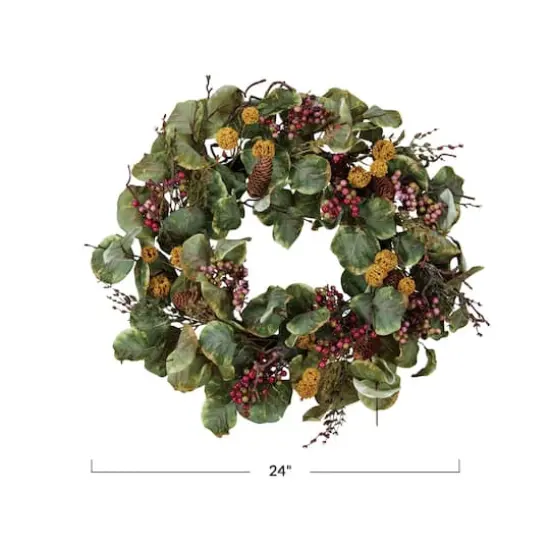 Hello Honey® 24" Green & Red Faux Zanzibar Leaf Wreath with Berries {5}