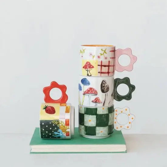 Hello Honey&reg; 3.25" Floral Stoneware Mug Set {3}