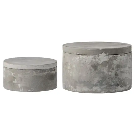 Hello Honey&reg; Gray Round Decorative Cement Boxes with Lids Set {3}