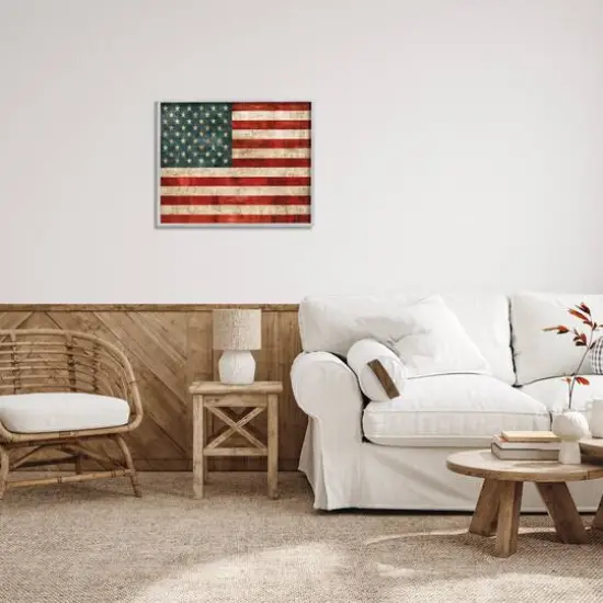 Stupell Industries US American Flag Rustic Pattern Framed Giclee Art Gray {3}