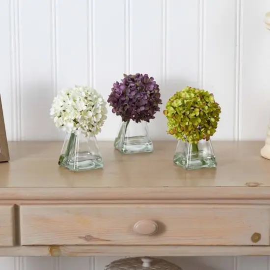 Green, Purple & White Hydrangea with Vase, 3ct. {10}