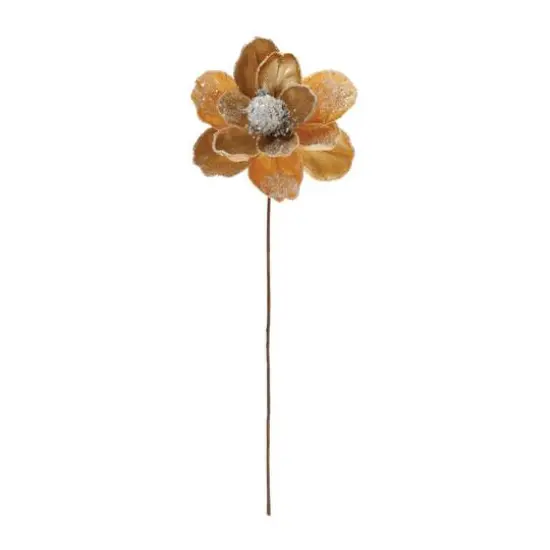 28" Beaded Velvet Magnolia Flower Stems, 2ct. Gold {3}