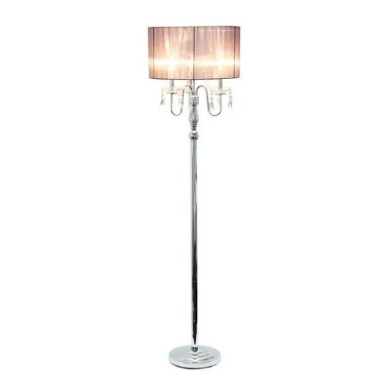 Elegant Designs&trade; 5ft. Gray Crystal and Chrome Floor Lamp with Drum Shade {3}