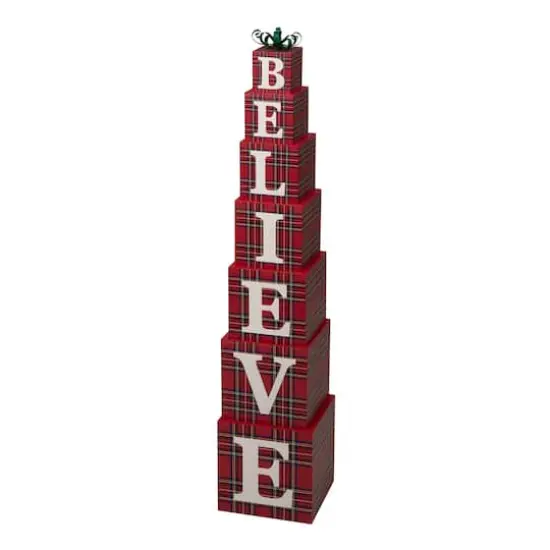Glitzhome&reg; 3.5ft. Wooden Plaid Believe Porch D&eacute;cor {1}